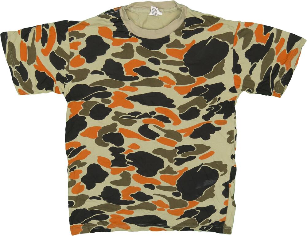 80s Vintage Army Camouflage Crew Neck Tee Shirt S